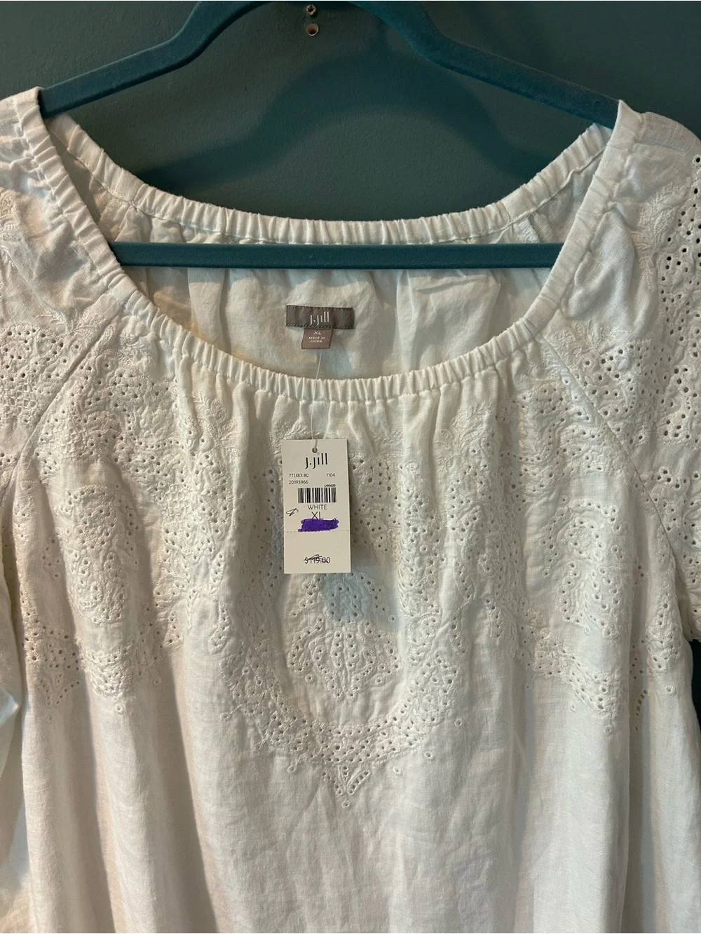 J. Jill White Eyelet Linen-Blend Tunic Dress Embroidered Short Sleeve XL - Picture 3 of 13